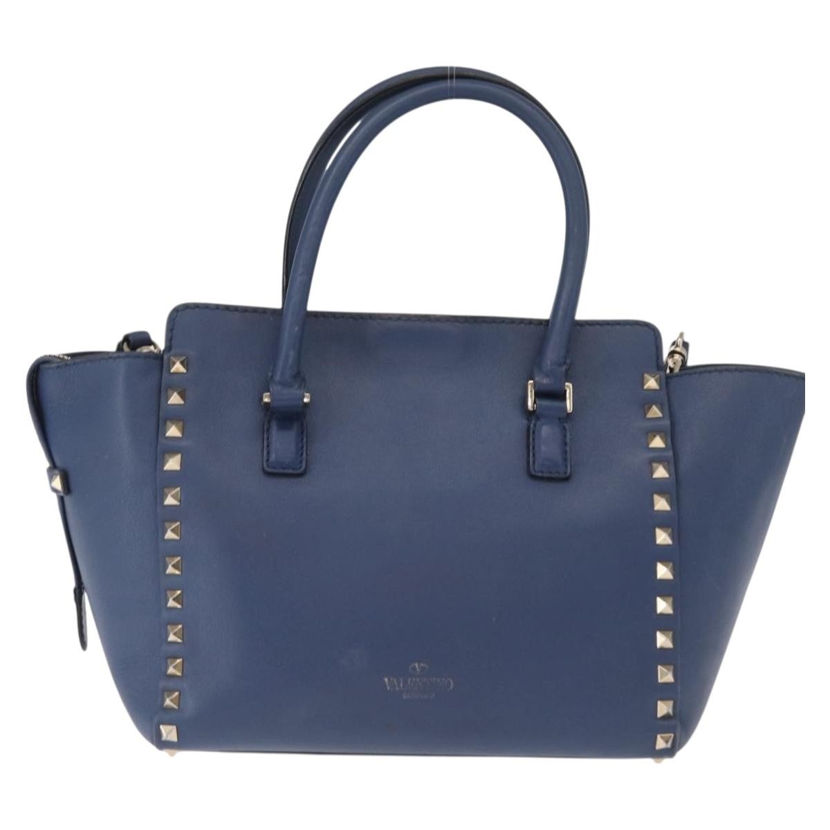 Valentino Garavani Rockstud Tote Rigid Leather, BLUE, LEATHER, Handbag