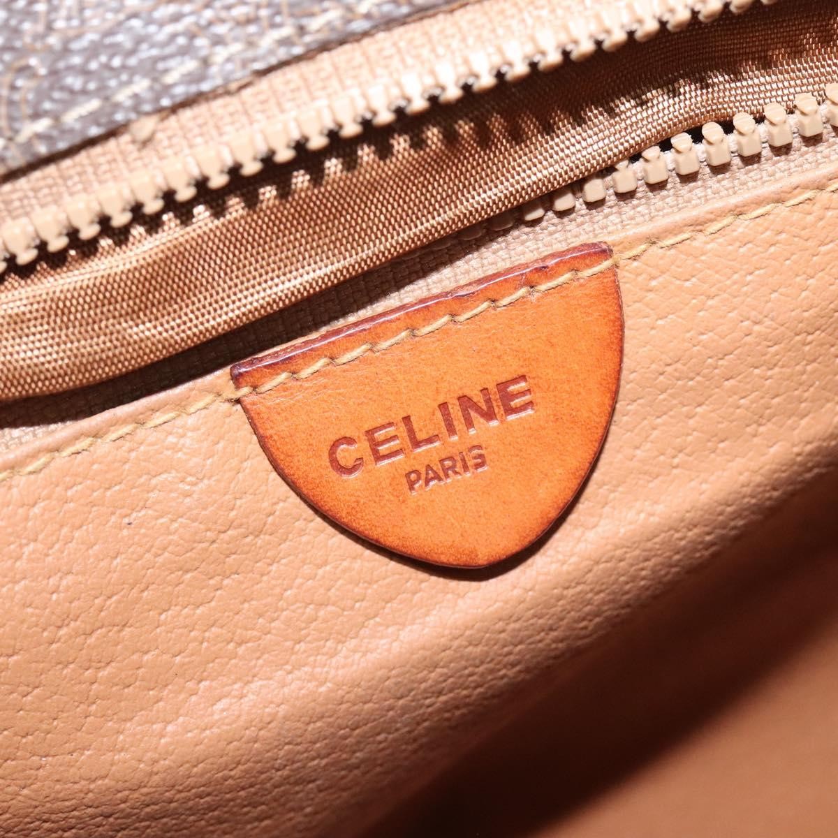 Celine Vintage Macadam Circle Logo Shoulder Bag Canvas and Leather, Brown, Canvas, Shoulder Bag