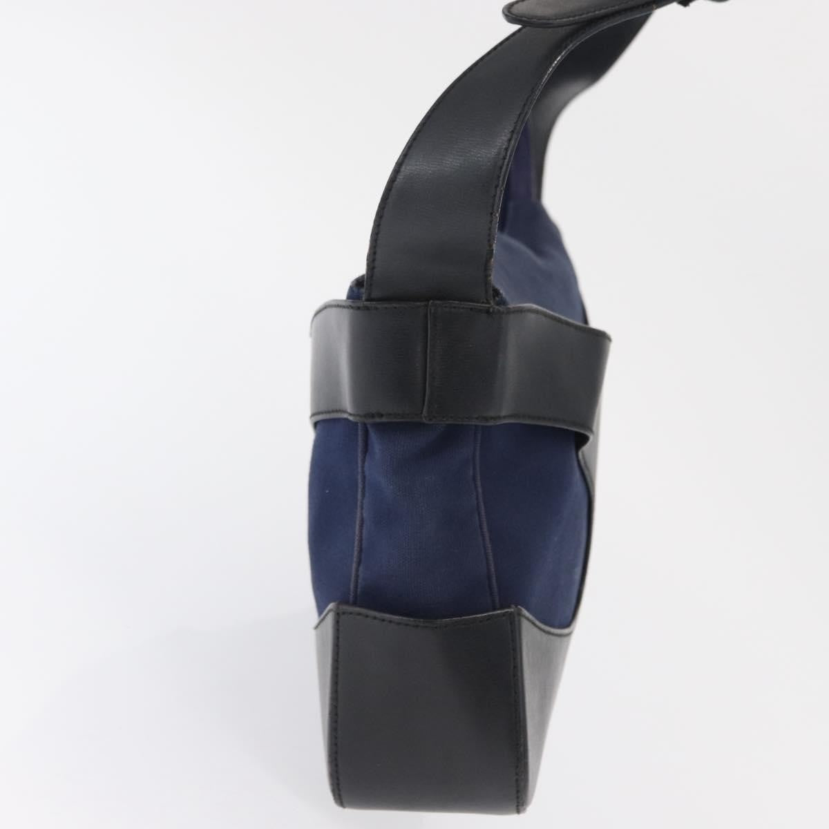 Salvatore Ferragamo Cut Out Shoulder Bag Canvas and Leather, NAVY, CANVAS, Shoulder bag