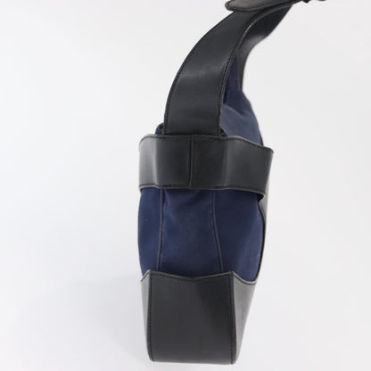 Salvatore Ferragamo Cut Out Shoulder Bag Canvas and Leather, NAVY, CANVAS, Shoulder bag