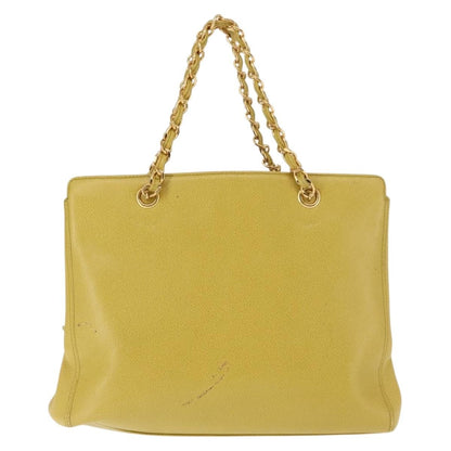 Chanel Vintage Logo Chain Tote Caviar, YELLOW, LEATHER, Tote bag
