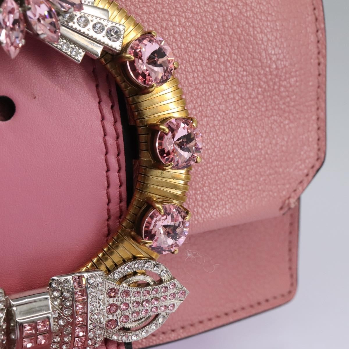 Miu Miu Madras Crystal Buckle Shoulder Bag Leather, PINK, LEATHER, Shoulder bag