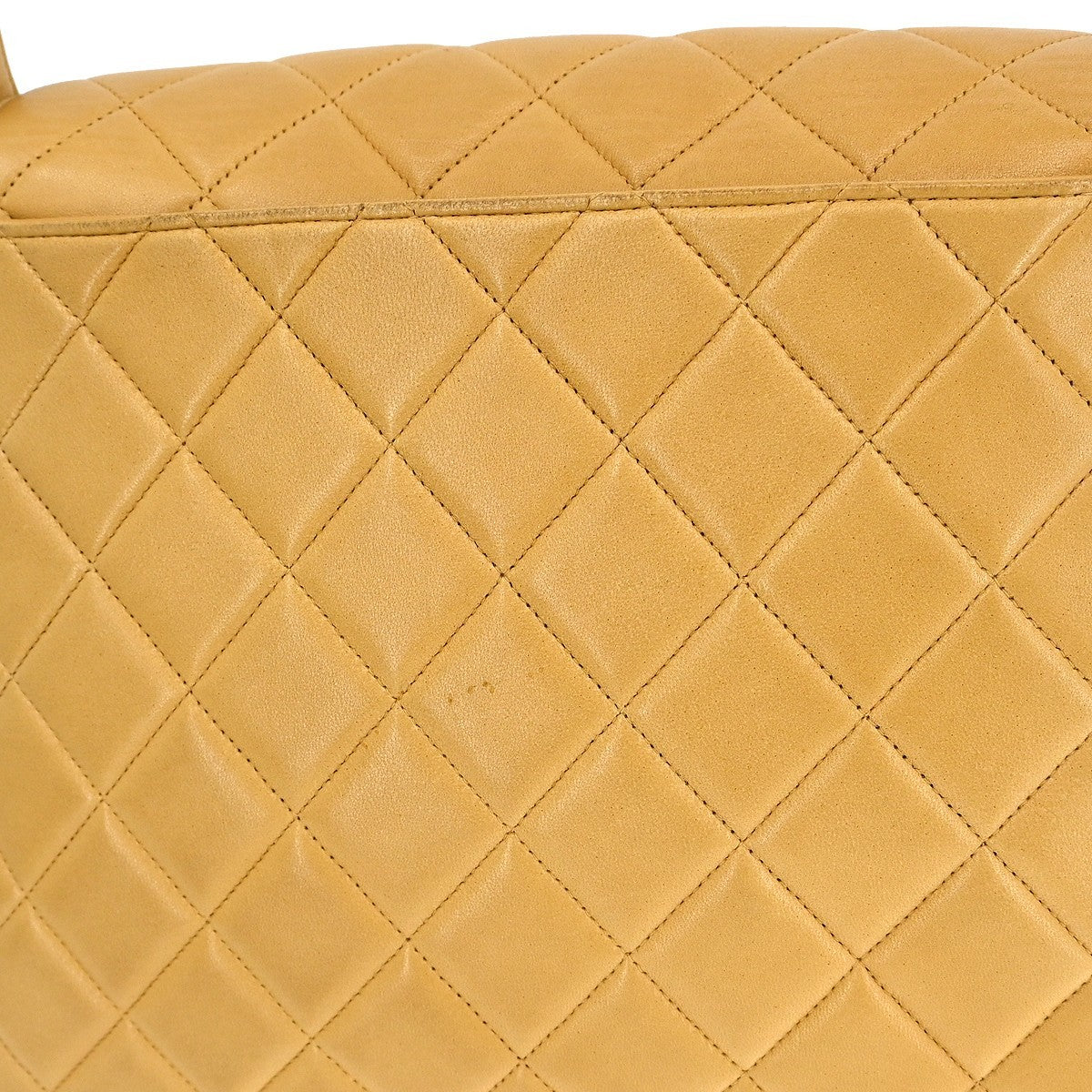 Chanel Vintage CC Square Flap Shoulder Bag Quilted Lambskin, Beige, Leather, Shoulder Bag