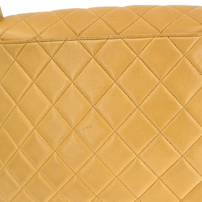 Chanel Vintage CC Square Flap Shoulder Bag Quilted Lambskin, Beige, Leather, Shoulder Bag