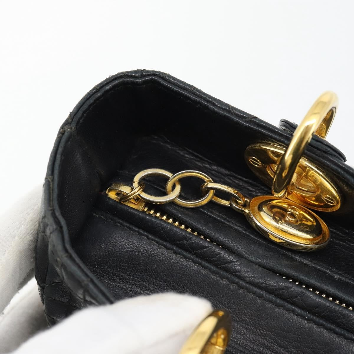 Christian Dior Lady Dior Bag Leather, Black, Leather, Handbag