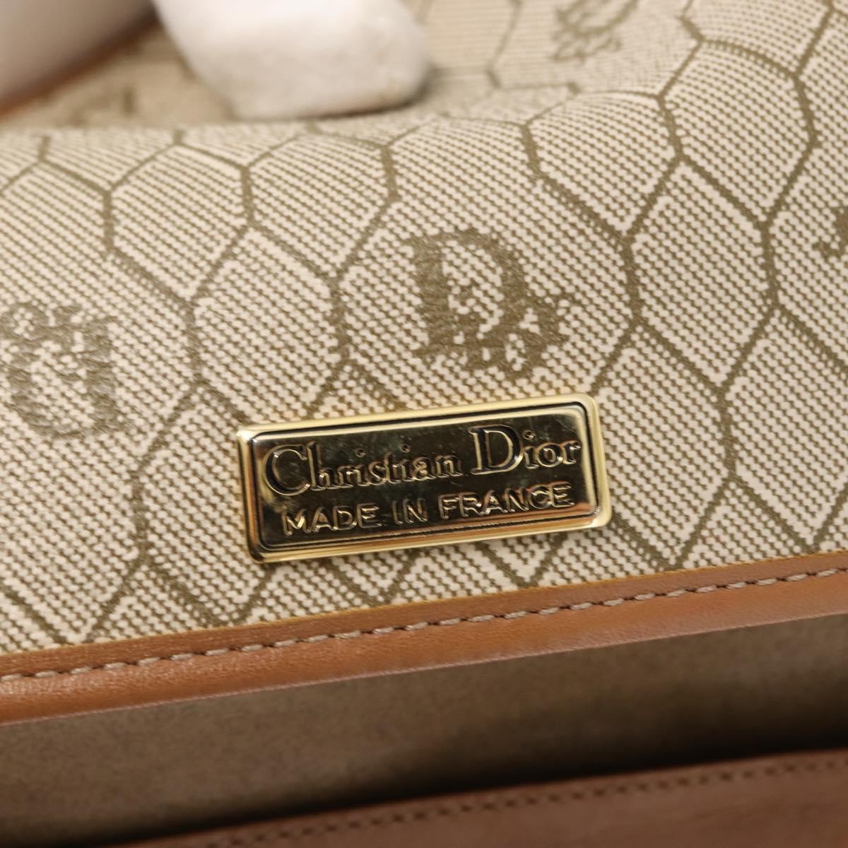 Christian Dior Vintage Honeycomb chain Canvas, BEIGE, CANVAS, Shoulder bag