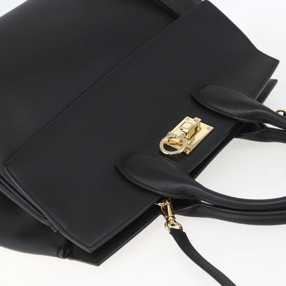 Salvatore Ferragamo Studio Satchel Leather, BLACK, LEATHER, Handbag