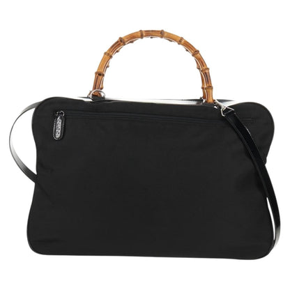 Gucci Vintage Bamboo Handle Bag Nylon, Black, Nylon, Handbag