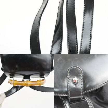Gucci Vintage Bamboo Backpack Nylon and Patent Leather, BLACK, NYLON, Backpack
