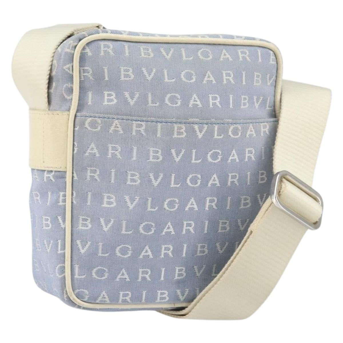 Bvlgari Logomania Shoulder Bag Canvas with Leather, BLUE, CANVAS, Shoulder bag