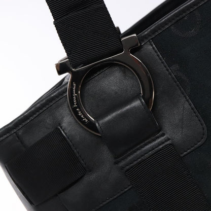 Salvatore Ferragamo Gancini Tote Canvas, BLACK, CANVAS, Tote bag
