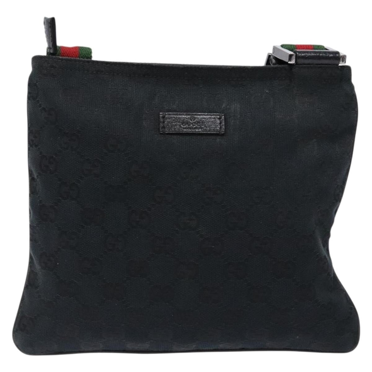 Gucci Web Strap Zip Messenger Bag GG Canvas, BLACK, CANVAS, Shoulder bag