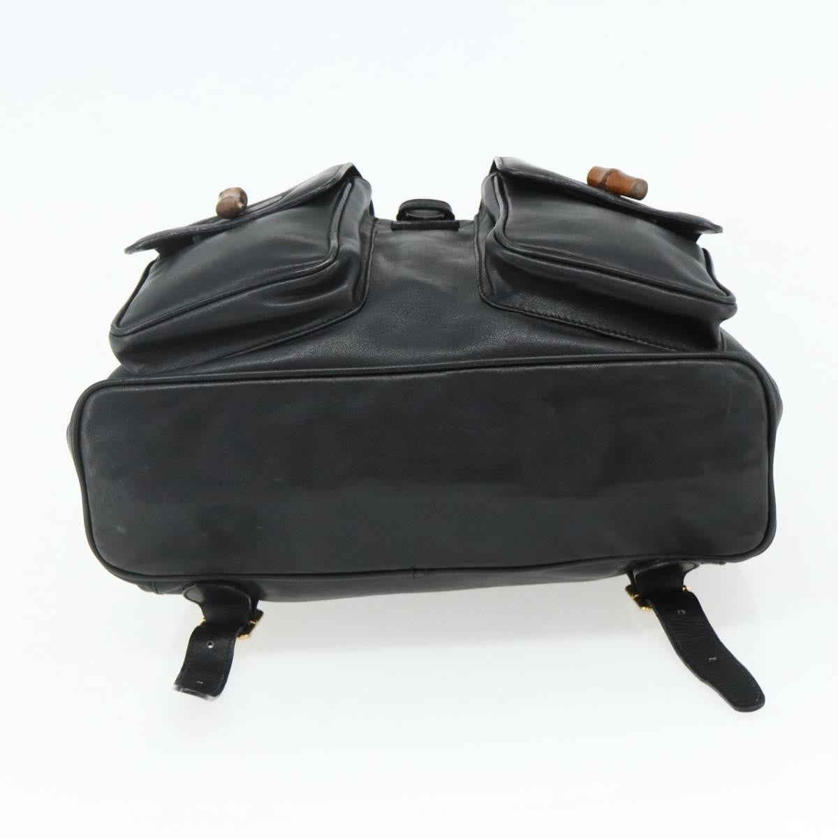 Gucci Vintage Bamboo Backpack Leather, Black, Leather, Backpack