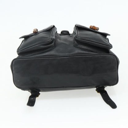 Gucci Vintage Bamboo Backpack Leather, Black, Leather, Backpack