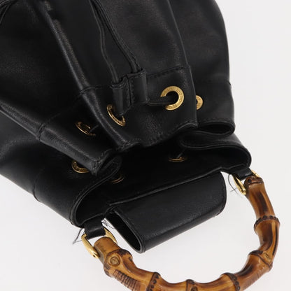 Gucci Vintage Bamboo Sling Backpack Leather, BLACK, LEATHER, Backpack