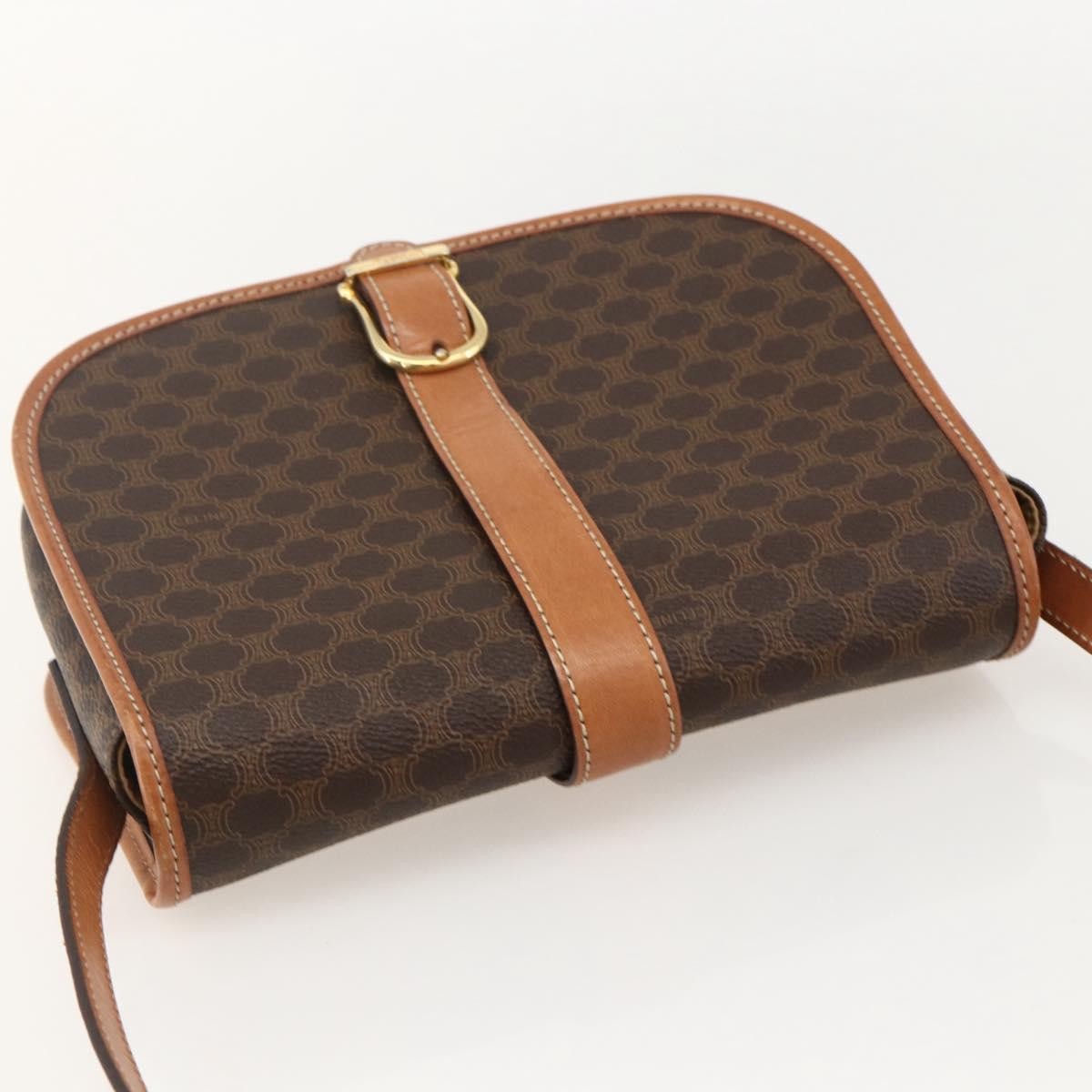 Celine Vintage Macadam Shoulder Bag Canvas and Leather, Brown, PVC, Shoulder Bag