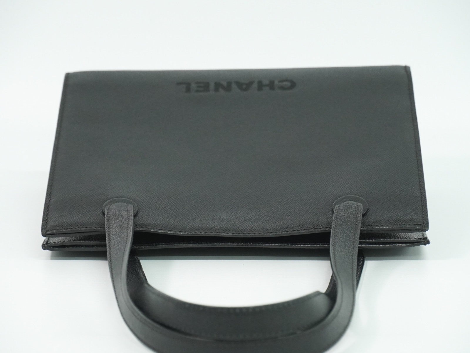 Chanel Vintage Logo Tote Leather, BLACK, LEATHER, Tote bag