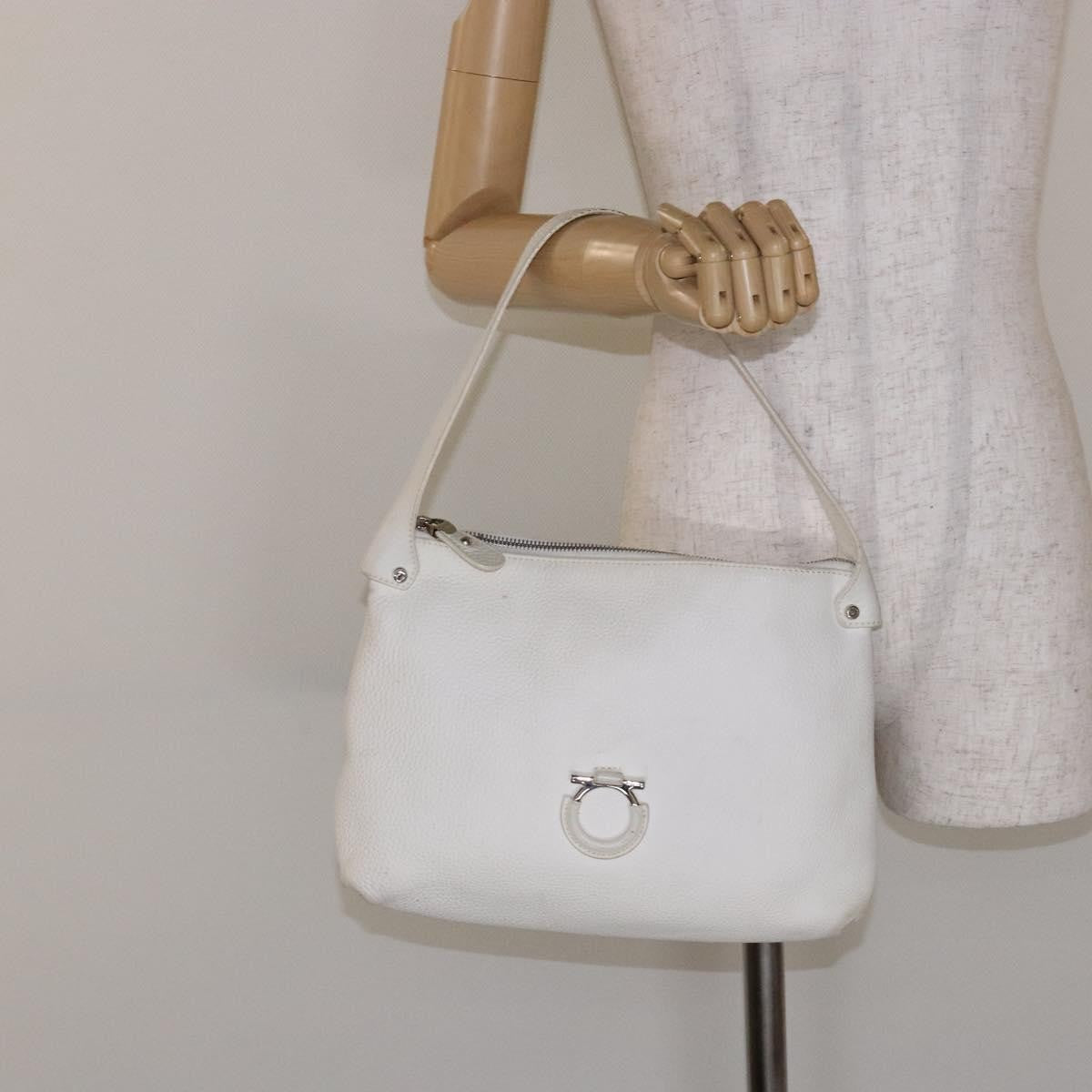 Salvatore Ferragamo Gancini Shoulder Bag Leather, WHITE, LEATHER, Shoulder bag