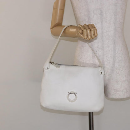 Salvatore Ferragamo Gancini Shoulder Bag Leather, WHITE, LEATHER, Shoulder bag