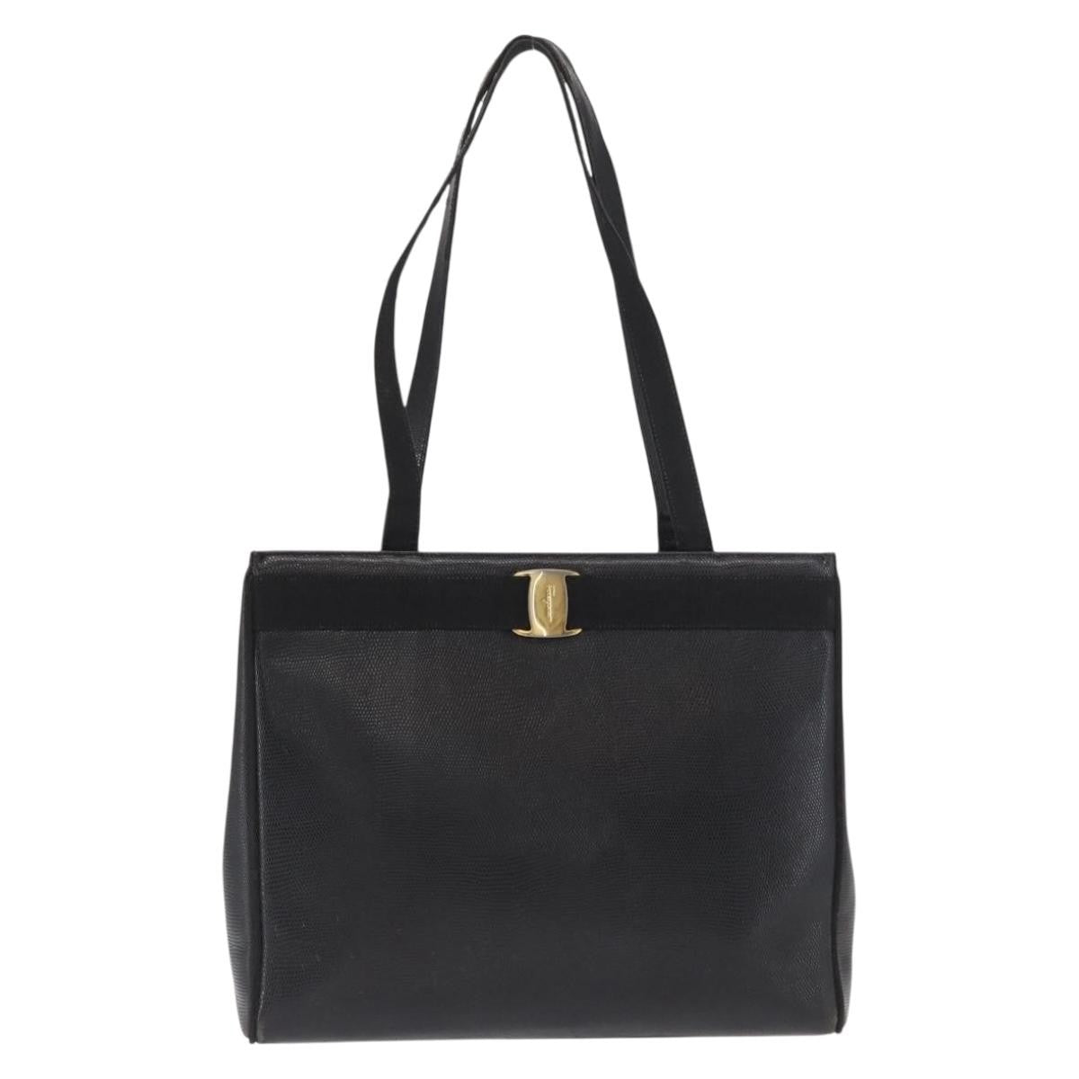 Salvatore Ferragamo Vara Tote Leather, BLACK, LEATHER, Tote bag