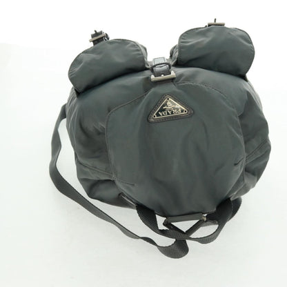 Prada Vela Double Front Pocket Backpack Tessuto with Saffiano Leather, GRAY, NYLON, Backpack