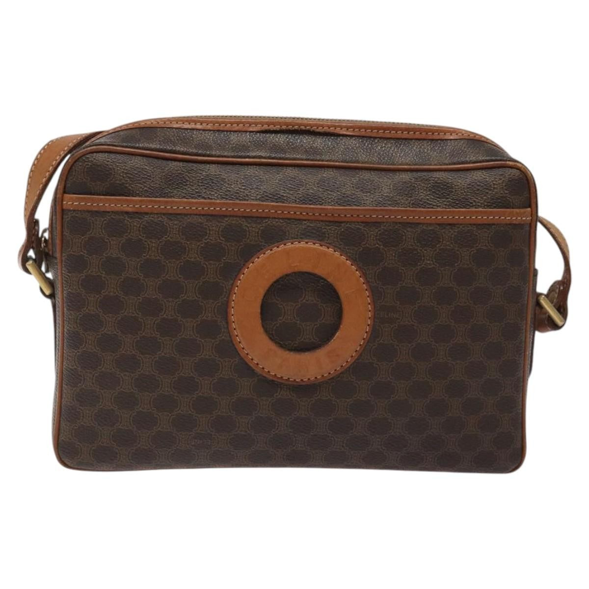 Celine Vintage Macadam Shoulder Bag Canvas and Leather, Brown, Canvas, Shoulder Bag