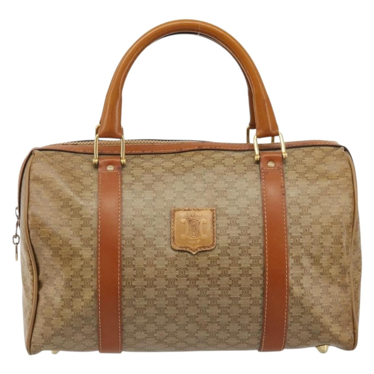 Celine Vintage Macadam Handbag Canvas and Leather, Beige, Canvas, Handbag