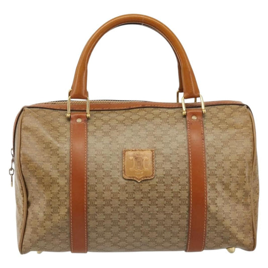 Celine Vintage Macadam Handbag Canvas and Leather, Beige, Canvas, Handbag