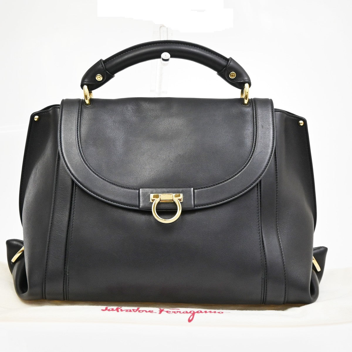 Salvatore Ferragamo Sofia Satchel Leather, BLACK, LEATHER, Handbag