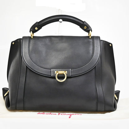Salvatore Ferragamo Sofia Satchel Leather, BLACK, LEATHER, Handbag
