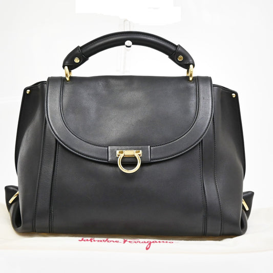 Salvatore Ferragamo Sofia Satchel Leather, BLACK, LEATHER, Handbag