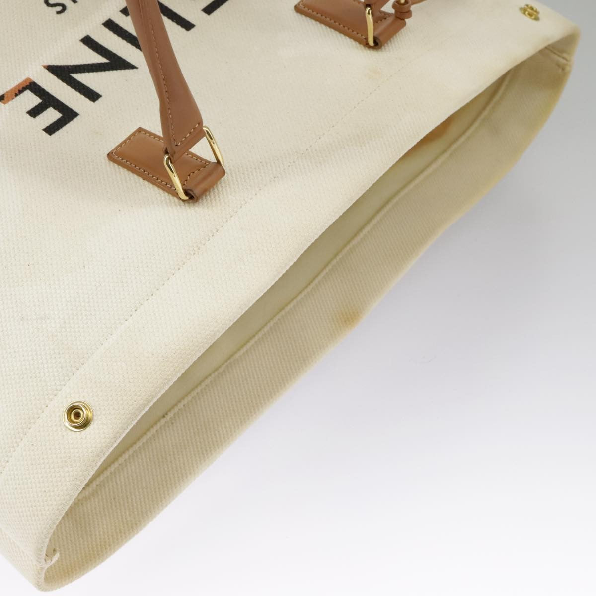Celine Horizontal Cabas Tote Canvas with Leather, WHITE, CANVAS, Tote bag