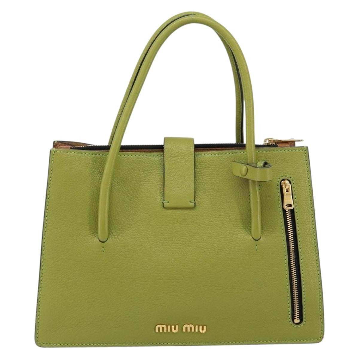 Miu Miu Madras Convertible Compartment Tote Leather, GREEN, LEATHER, Handbag