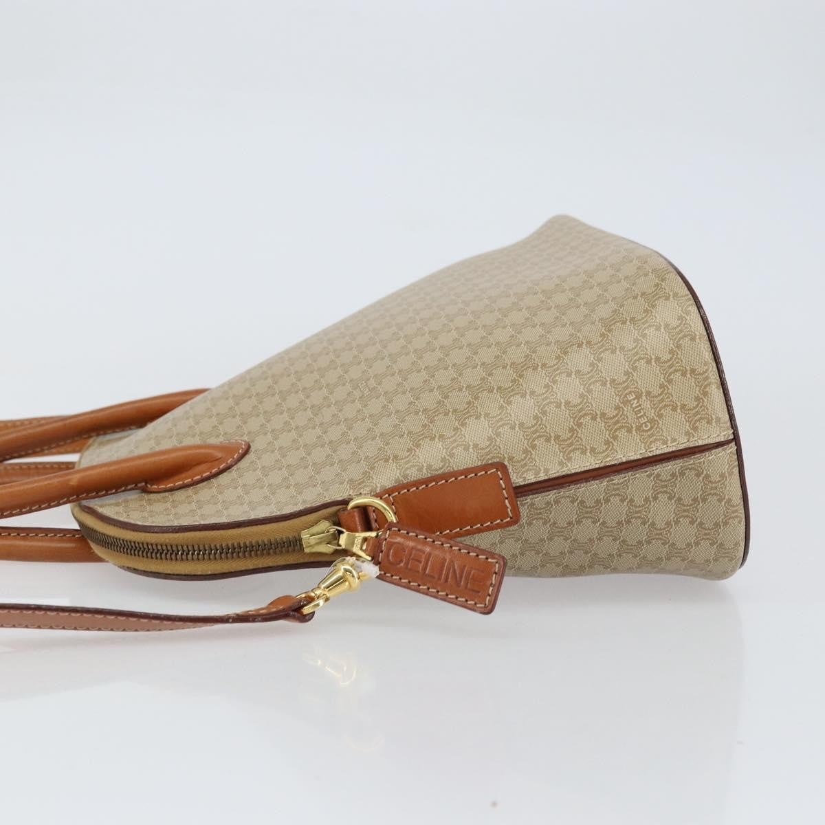 Celine Vintage Macadam Handbag Canvas and Leather, BEIGE, CANVAS, Handbag