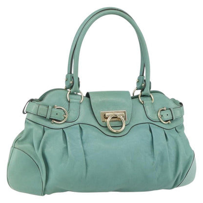 Salvatore Ferragamo Gancini handbag Leather, GREEN, LEATHER, Handbag