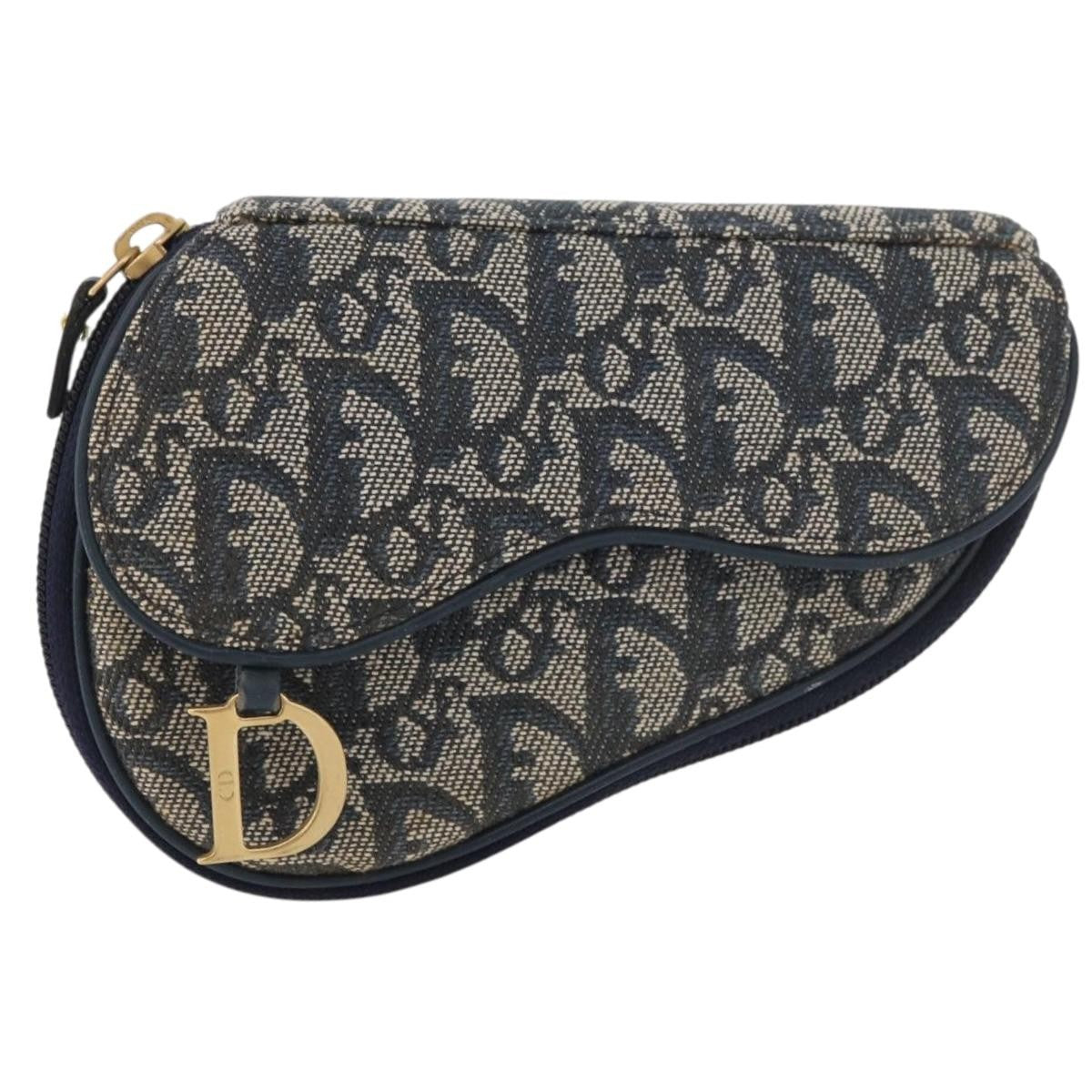 Christian Dior Vintage Saddle Coin Purse Diorissimo Canvas, Navy, Canvas, Clutch