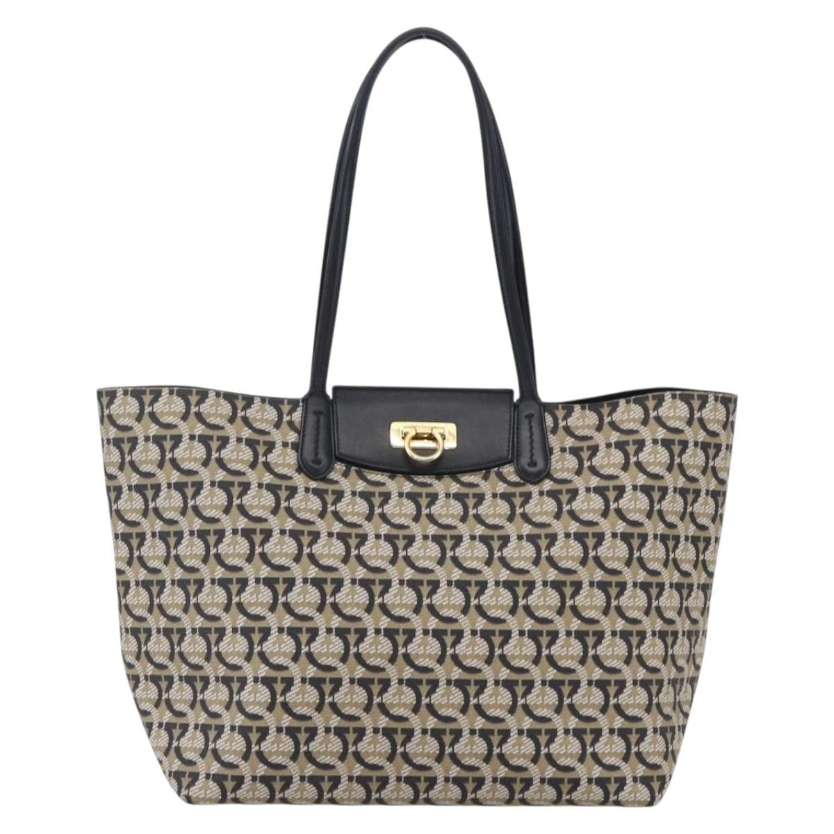 Salvatore Ferragamo Gancini Travel Tote Gancini Jacquard, NAVY, CANVAS, Tote bag