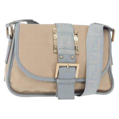 Fendi Logo Flap Shoulder Bag Canvas, BEIGE, CANVAS, Shoulder bag