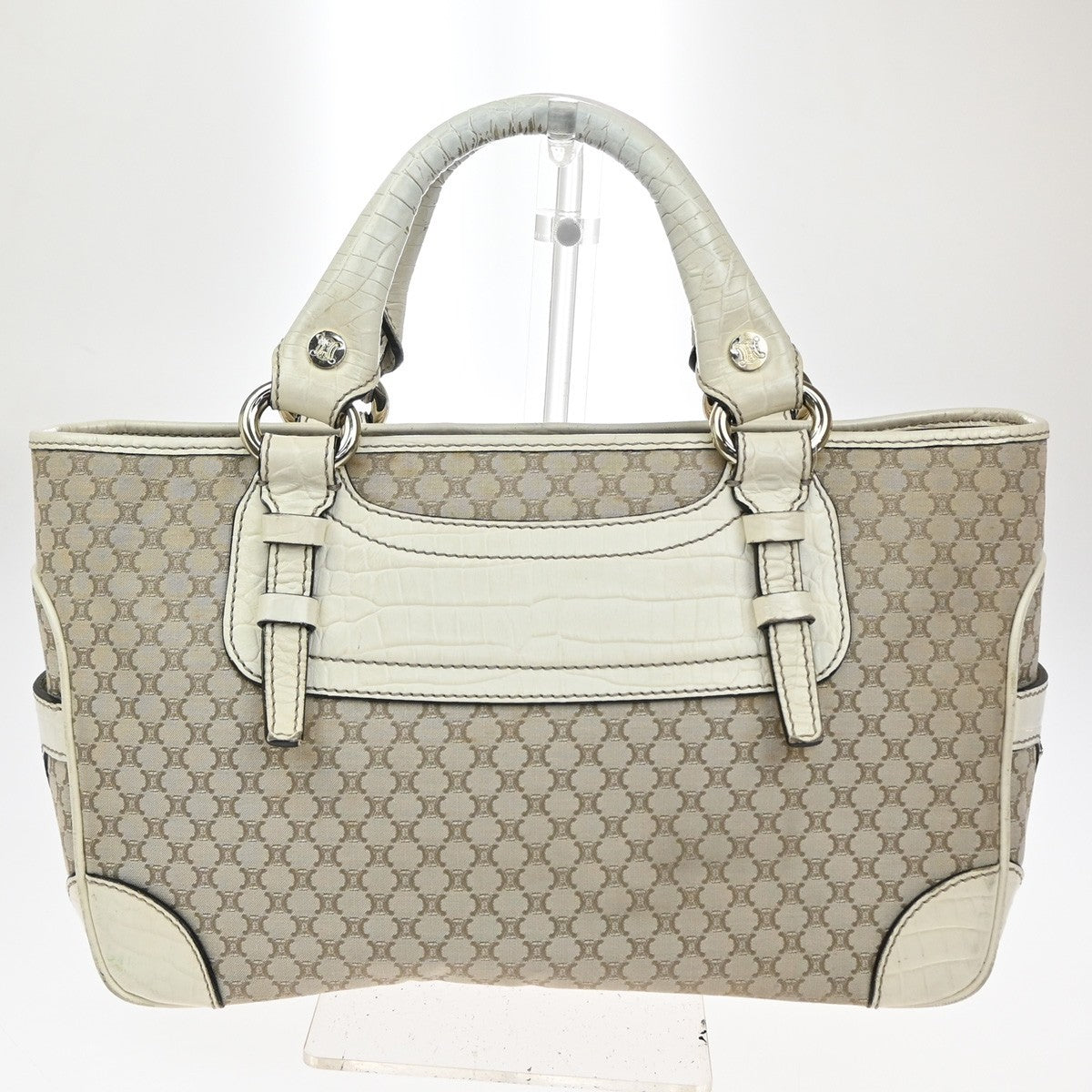 Celine Boogie Satchel Macadam, BEIGE, CANVAS, Tote bag