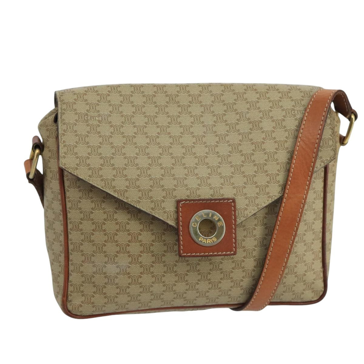 Celine Macadam Shoulder Bag Canvas, BEIGE, CANVAS, Shoulder bag