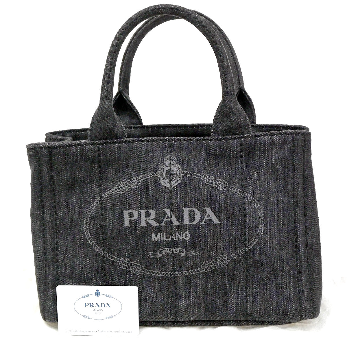 Prada Canapa Convertible Tote Denim, BLACK, DENIM_JEANS, Tote bag