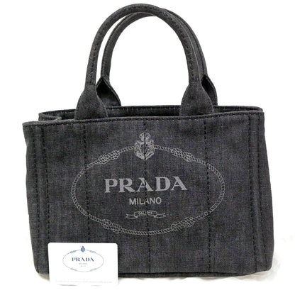 Prada Canapa Convertible Tote Denim, BLACK, DENIM_JEANS, Tote bag