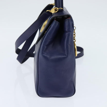 Celine Circle Logo Handbag Leather, BLUE, LEATHER, Handbag