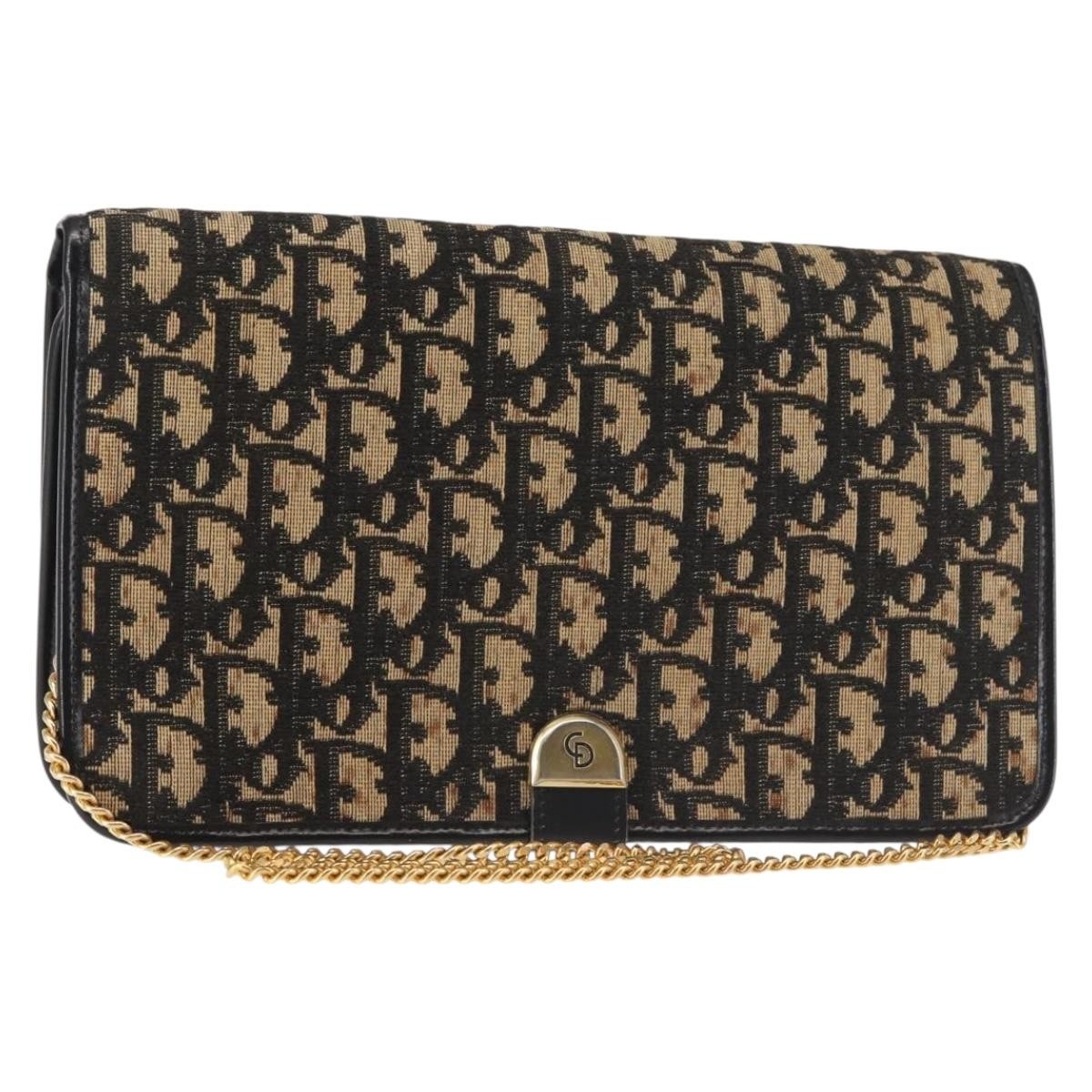 Christian Dior Vintage Trotter Shoulder Bag Canvas, NAVY, CANVAS, Shoulder bag