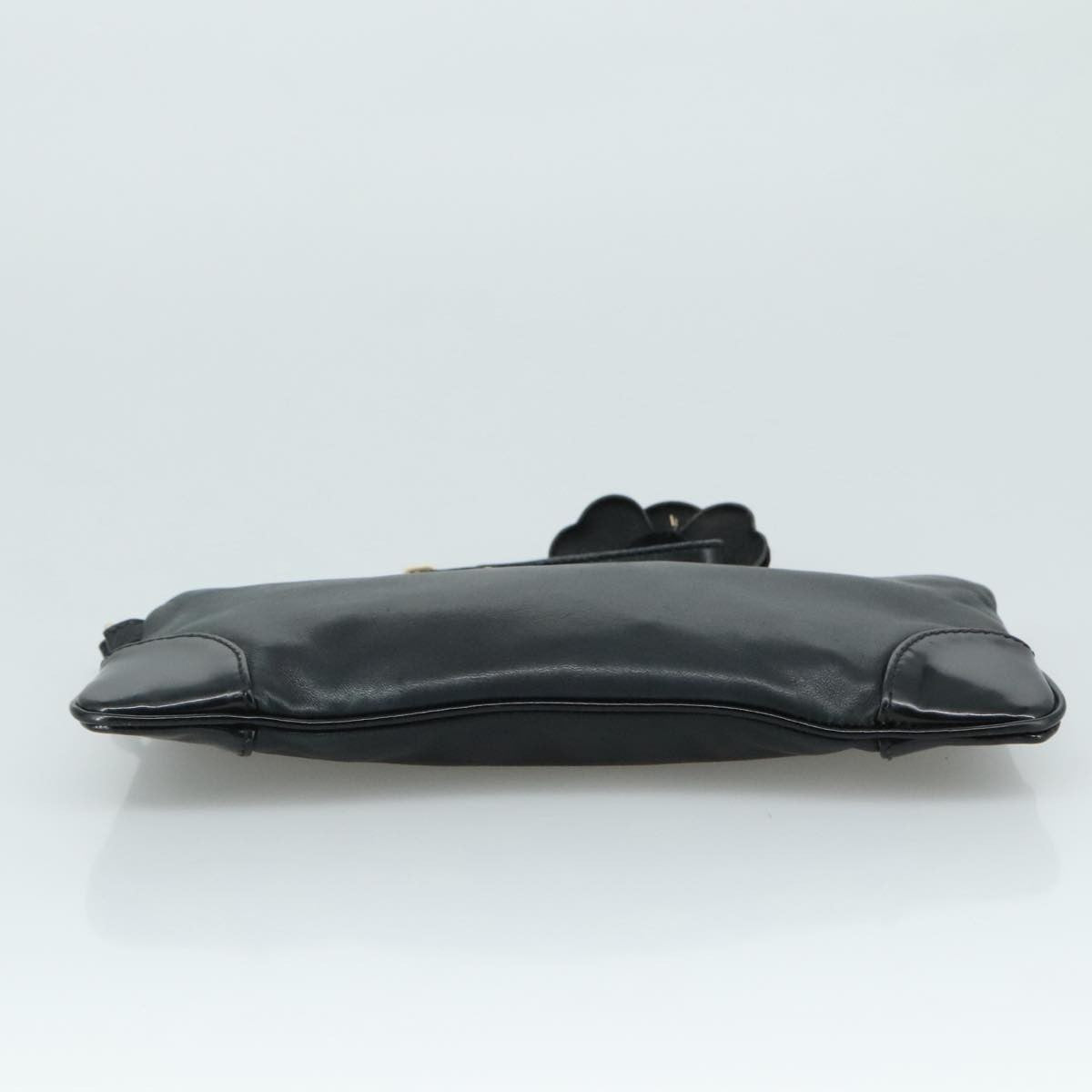 Chanel Vintage Camellia CC Wristlet Clutch Lambskin with Patent, BLACK, LEATHER, Clutche & pouche