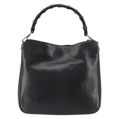 Gucci Vintage Bamboo Handle Open Hobo Leather, BLACK, LEATHER, Handbag