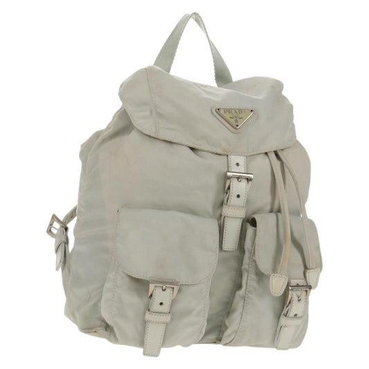 Prada Double Pocket Backpack Chain Shoulder Bag Re-Nylon, GRAY, NYLON, Backpack