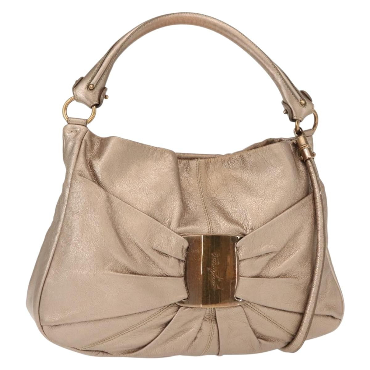 Salvatore Ferragamo Miss Vara Hobo Leather, GOLD, LEATHER, Handbag
