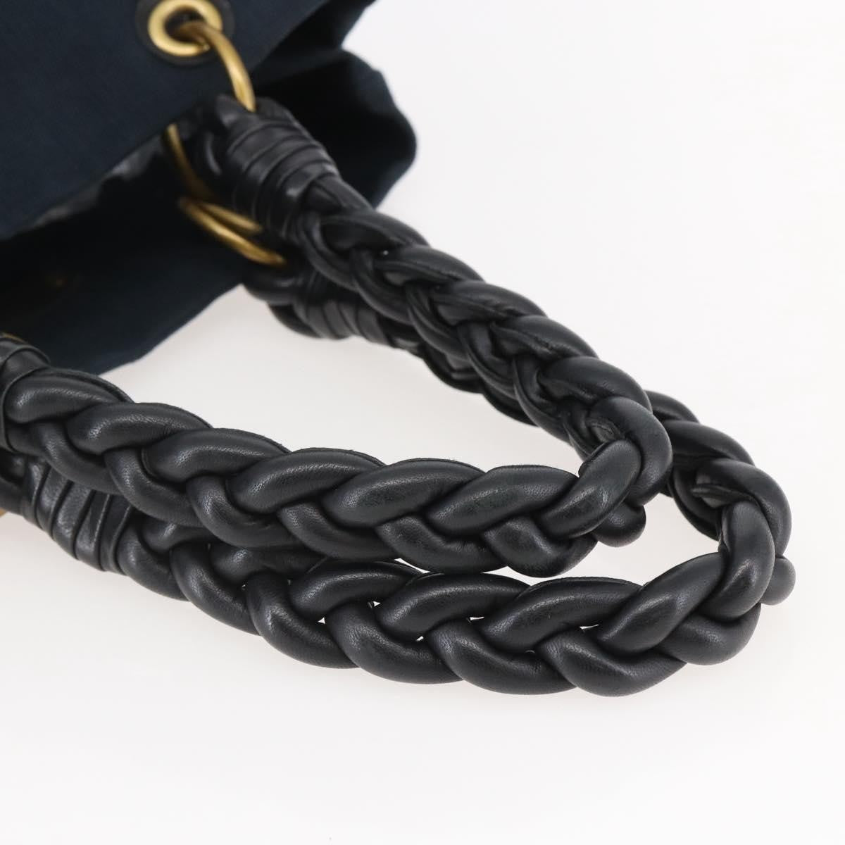 Bottega Veneta Braided Handle Open Tote Bag Canvas with Leather, BLUE, CANVAS, Tote bag