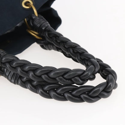 Bottega Veneta Braided Handle Open Tote Bag Canvas with Leather, BLUE, CANVAS, Tote bag